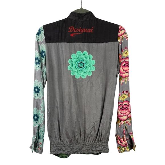 Desigual Y2K Blouse S Vintage Floral Beaded Fairy Grunge Pockets Elastic Waist - Picture 2 of 12